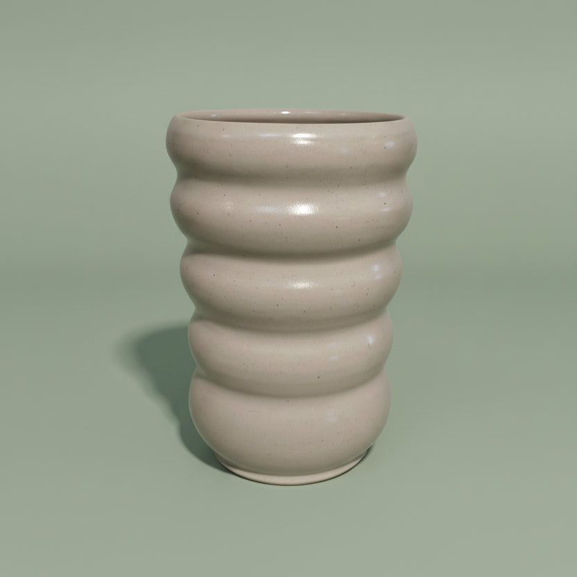 White Tall Grooved Vase