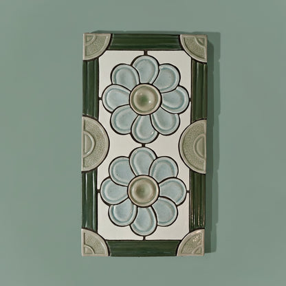 Double Flower Hand Carved Mosaic Panel (7x12")