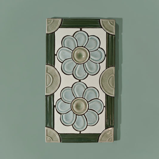 Double Flower Hand Carved Mosaic Panel (7x12")